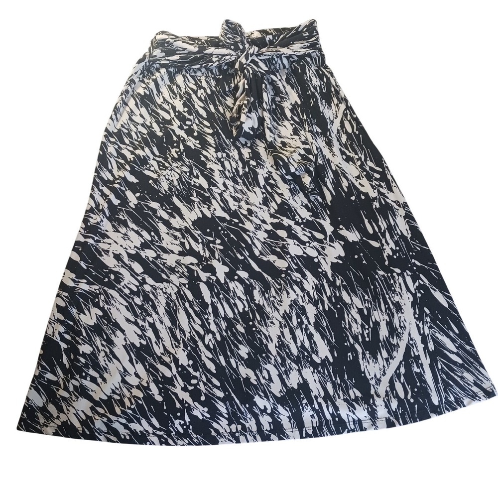 Robert Louis Abstract Print Midi‎ Skirt Women's S Black White Tie Waist